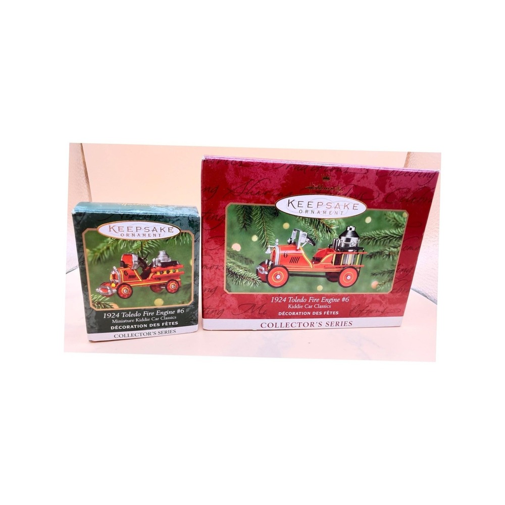 Lot of 2 Hallmark Keepsake 1924 Toledo Fire Engine #6 Ornaments 2000 2001